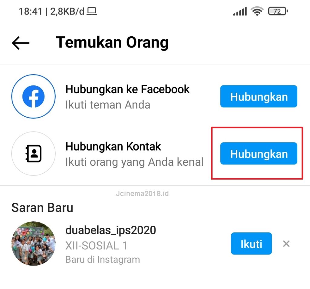 Cara mencari akun Instagram dengan nomor HP hubungkan kontak