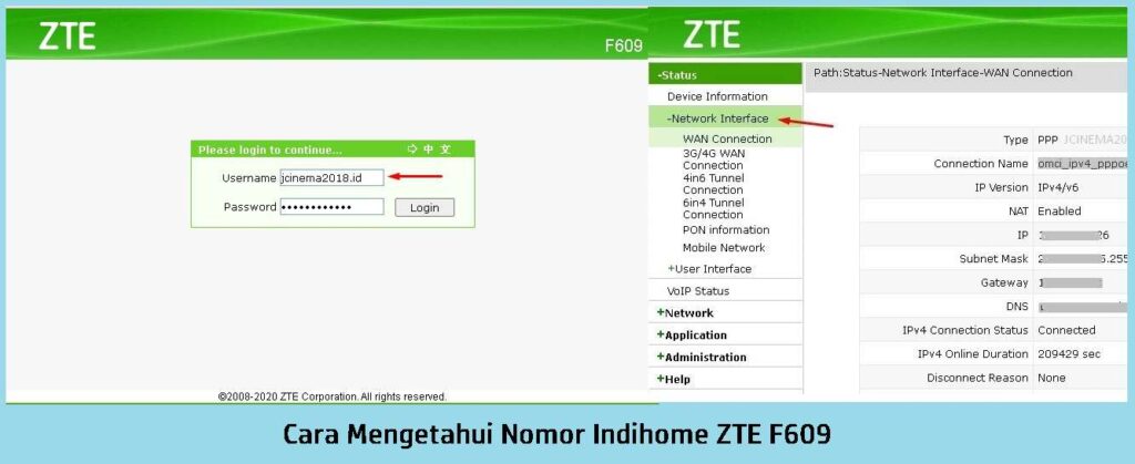 Cara Mengetahui Nomor Indihome ZTE F609